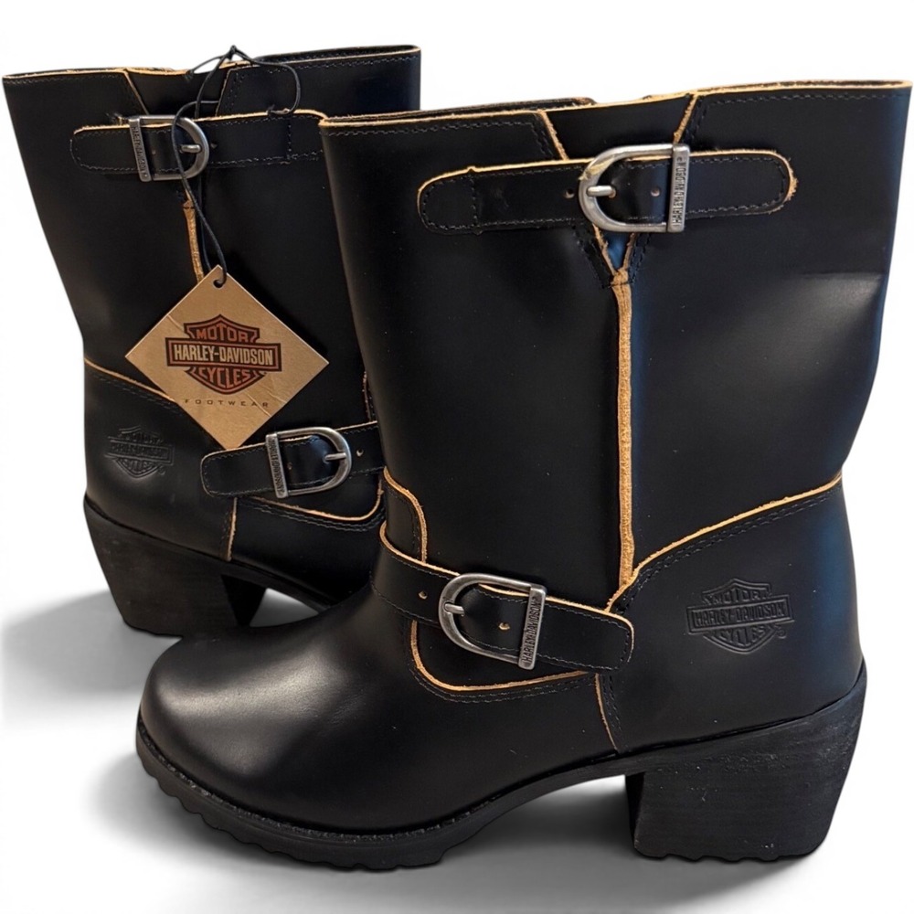 NWT Harley-Davidson Women Black Leather Motorcycle Boots  Size 7.5M No box